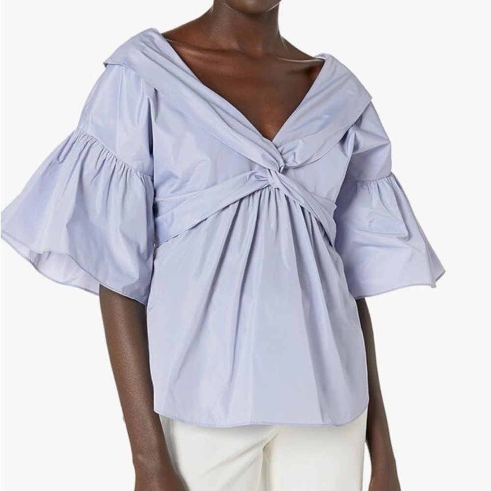 cinq a sept Carolyn top Light Blue‎ Twist-Front Puff Sleeve Blouse - xs
